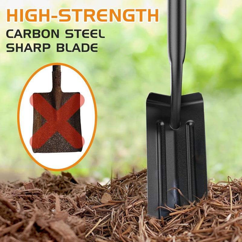 Highlight Trench Shovel for Digging, 4-Inch Trenching Spade with Orange Fiberglass Handle, Narrow Trenching Shovel for Digging, Gardening, and Landscaping, 56 inches - Image 1